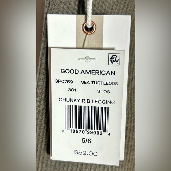 NWT Good American Ribbed High-Waisted Stretchy Leggings in Sea Turtle, 2XL/3XL - Picture 6 of 10